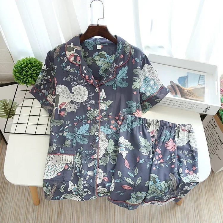Spring / Summer New 100% Viscose Long-sleeved Trousers Ladies Pajamas Suit 3XL Plus Size Long Sleepwear Women's Home Nightwear
