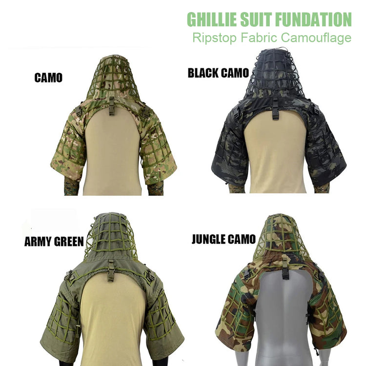 Ghillie Suit Foundation, Ghillie Poncho, Camouflage Hunting Base, Cape Sniper Viper Hood for Airsoft Paintball