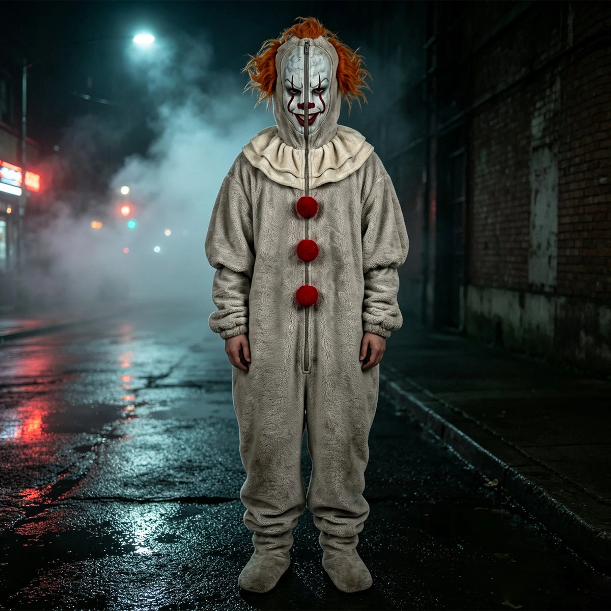 Clown Onesie Costume Cosplay Movie Role-playing Props Clown Cosplay Costume Pajama Sleepwear Halloween Bodysuit for Men Women