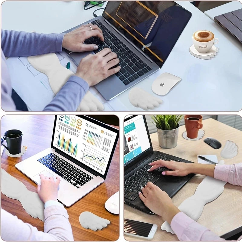 Angel Wing Wrist Rest Set of 2, Cloud Keyboard Mouse Wrist Support Ergonomic Memory Foam Cushion Hand Support Computer Palm Rest
