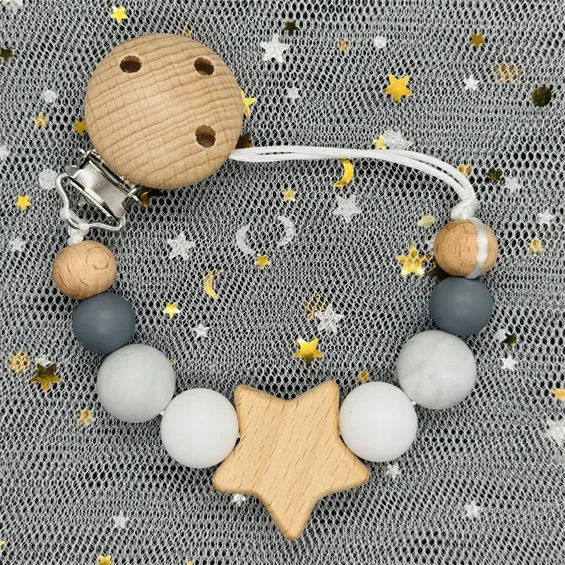 Personalized Baby Pacifier Clip Custom Name Silicone Bead Nipple Dummy Clips Engraved Infant Wooden Pacifier Holder Newborn Gift