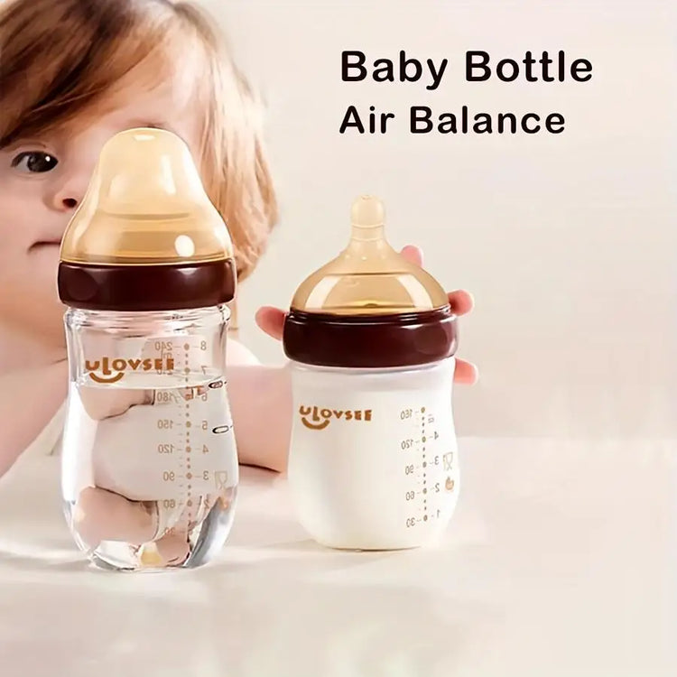 4oz,8oz High Borosilicate Glass Baby Bottles, Wide-Neck Glass Feeding Bottle, Milk Bottle with Bottom Air Balance Hole/Valve, Perfect Gift for Newborn