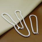 Wholesale 45-60cm 925 Sterling Silver 4mm Round Box Chain Necklace Bracelet Set For Women Men Boy Wedding Engagement Charm