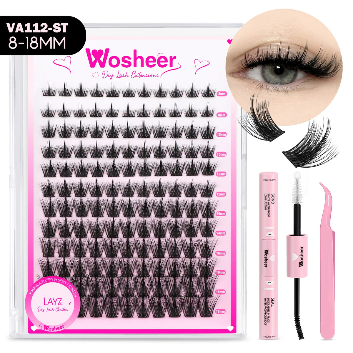 WOSHEER Lash Clusters Manga Lash Clusters Kit Clear Fairy Eyelash Clusters Wet-Look Spiky Anime Lashes Individual Lashes