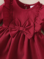 Baby Girl Autumn Dress Ruffled Edges and Bow, Long-Sleeved Dress+Headband for 0-18 Months Cute Baby Girl Holiday Party Costume