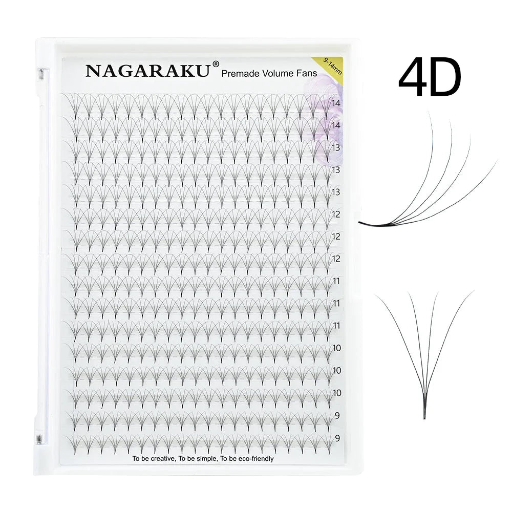 NAGARAKU 320fans Premade Fans Eyelash Extensions All Sizes Pointy Base Volume Sharp Narrow Stem 9-14mm Mix Clusters