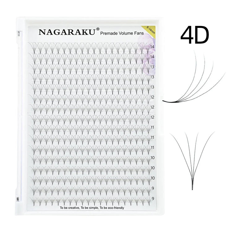 NAGARAKU 320fans Premade Fans Eyelash Extensions All Sizes Pointy Base Volume Sharp Narrow Stem 9-14mm Mix Clusters