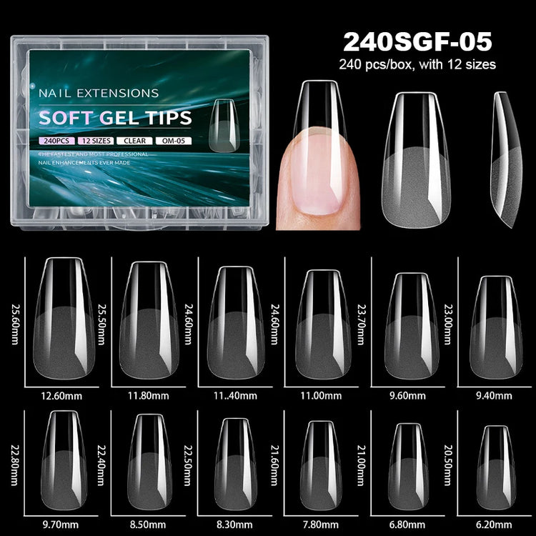 Luxury False Nail Tips Soft Gel Fingertip Semi-matte Capsules Almond French Coffin Full Cover Artificial Fake Nails Extension