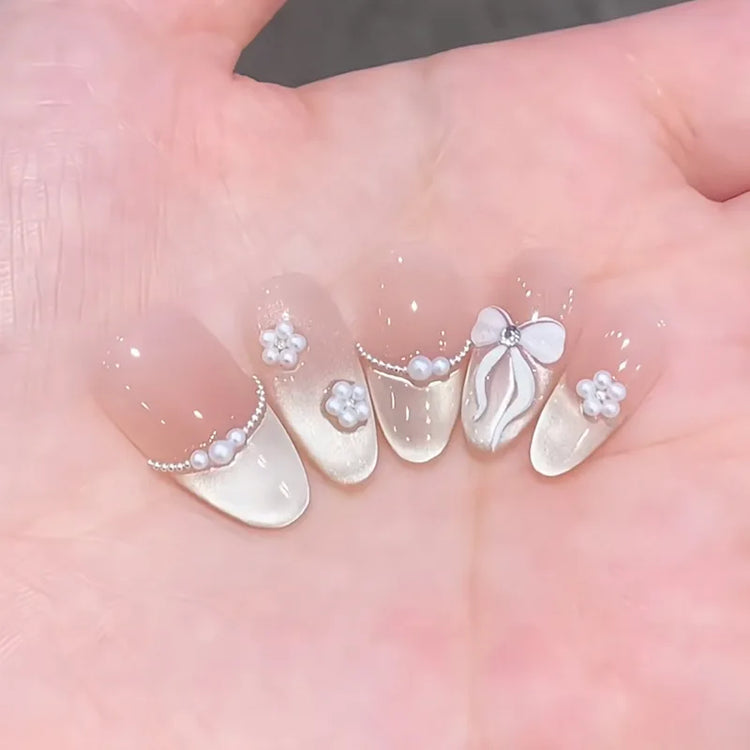 24pcs Pink Flower Almond Press on Nails Kawaii False Nails Wearable Stick-on Nails Fake Nail Uñas Postizas Накладные Ногти 네일팁