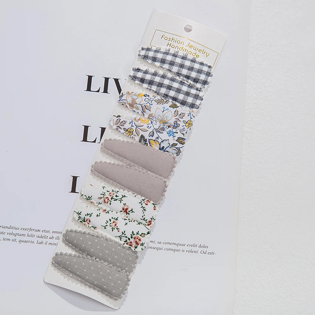10Pcs/Lot Ins 6cm Flower Print Cotton Alloy Hair Bow Snap Clips Set Fabric Plaid Bobby Hairpins Hairgrips Girls Kids Headwear