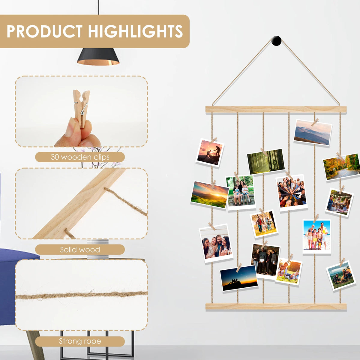 Hanging Photo Display Holder Picture Frames Collage Wall Decor Versatile Photo Hanging Display Picture Board for Home Decoration