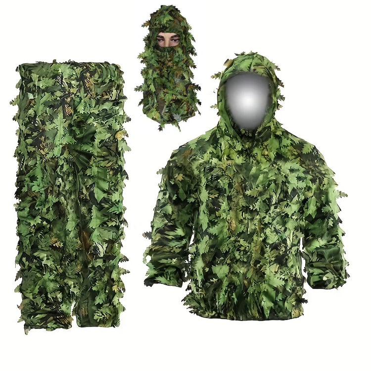 Adult Spring and Autumn Camo Bionic Leaves Camouflage Suit Hunting Ghillie Suit Woodland Camouflage Bird Watch Photography Suit