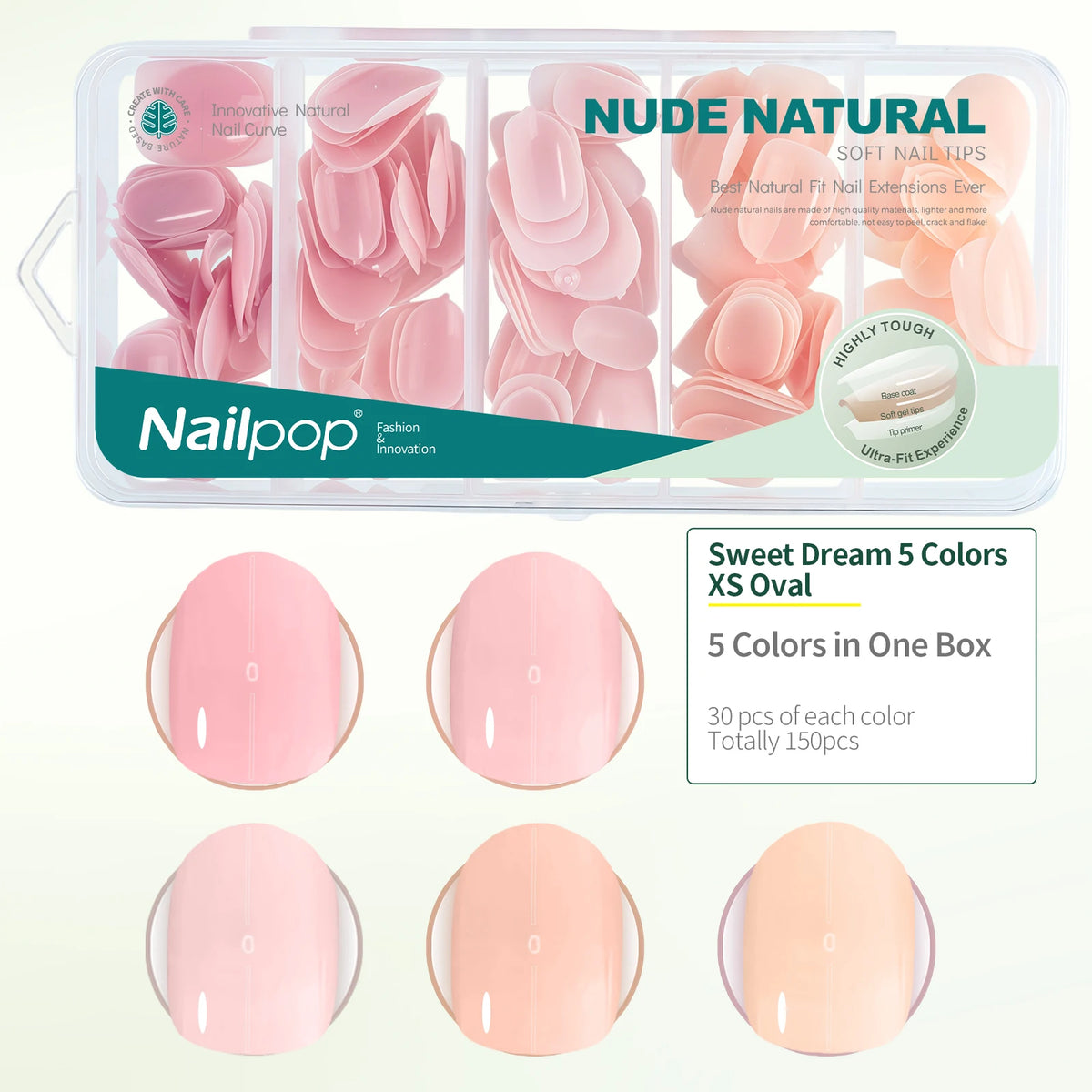 Nailpop 3-IN-1 Nude Natural Soft Nail Tips Set 140PCS Skin Tones Press on Nails Ultra-Fit Gel Nail Extensions Easy Manicure DIY