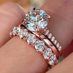 Huitan Gorgeous 3Pcs Set of Rings Female Luxury Shiny Round Zirconia Finger Jewelry Fashion Gold Color Accessories for Wedding