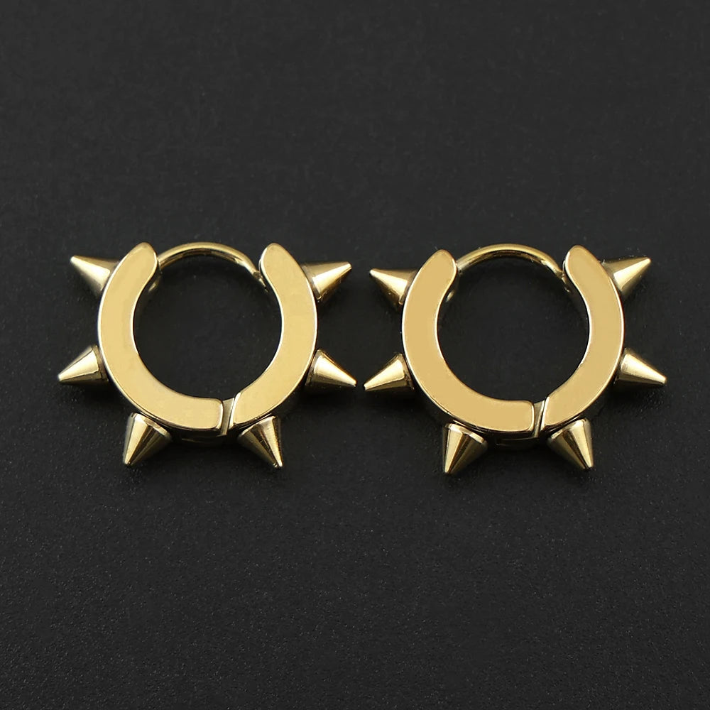Punk Spike Rivet Hoop Earrings For Women Men Ear Studs Stainless Steel Gothic Hip Hop European and American Earring Jewelry Gift