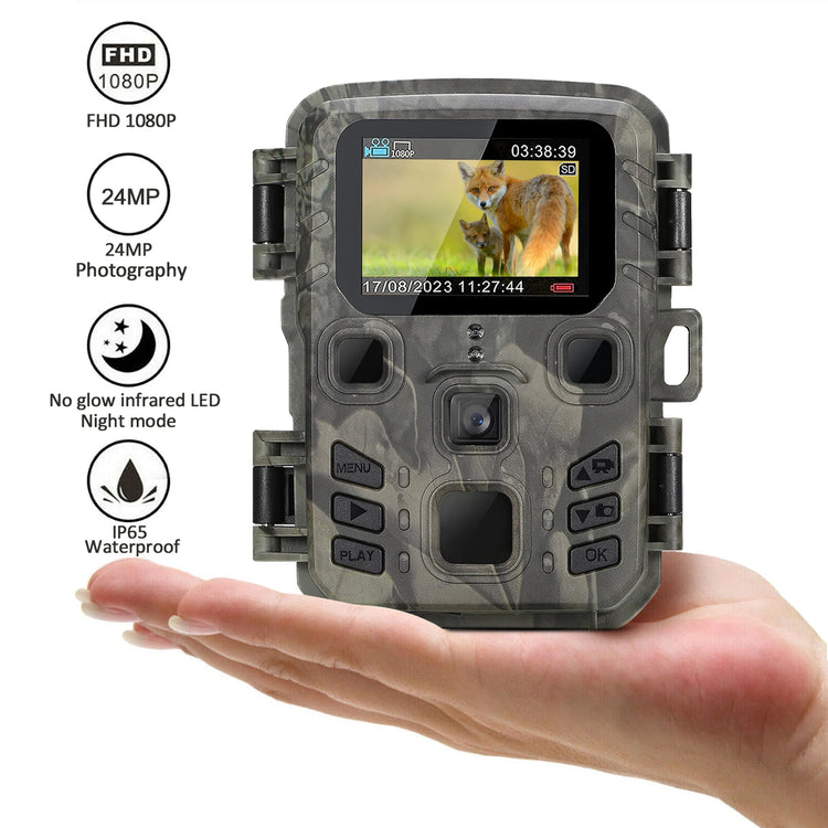 Mini 301 Hunting Trail Camera 24MP, 0.45s Fast Trigger Wildlife Cam with No Glow Night Vision & Screen, Waterproof Security Cam