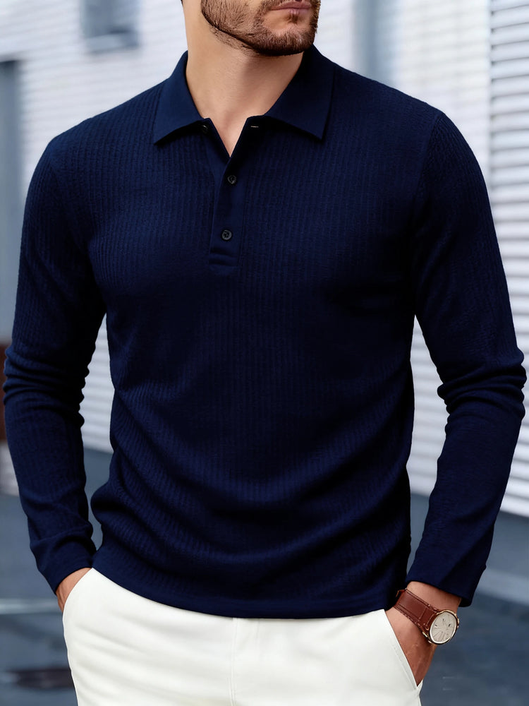 Men's Long Sleeved Collar Casual Breathable Comfortable Polo Shirt Solid Color High-Quality T-shirt For Work Business Leisure