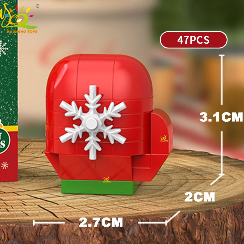 HUIQIBAO Christmas Mini Building Blocks Set DIY Santa Claus Xmas Tree Snowman House Ornament Kid Educational Assembly Toy