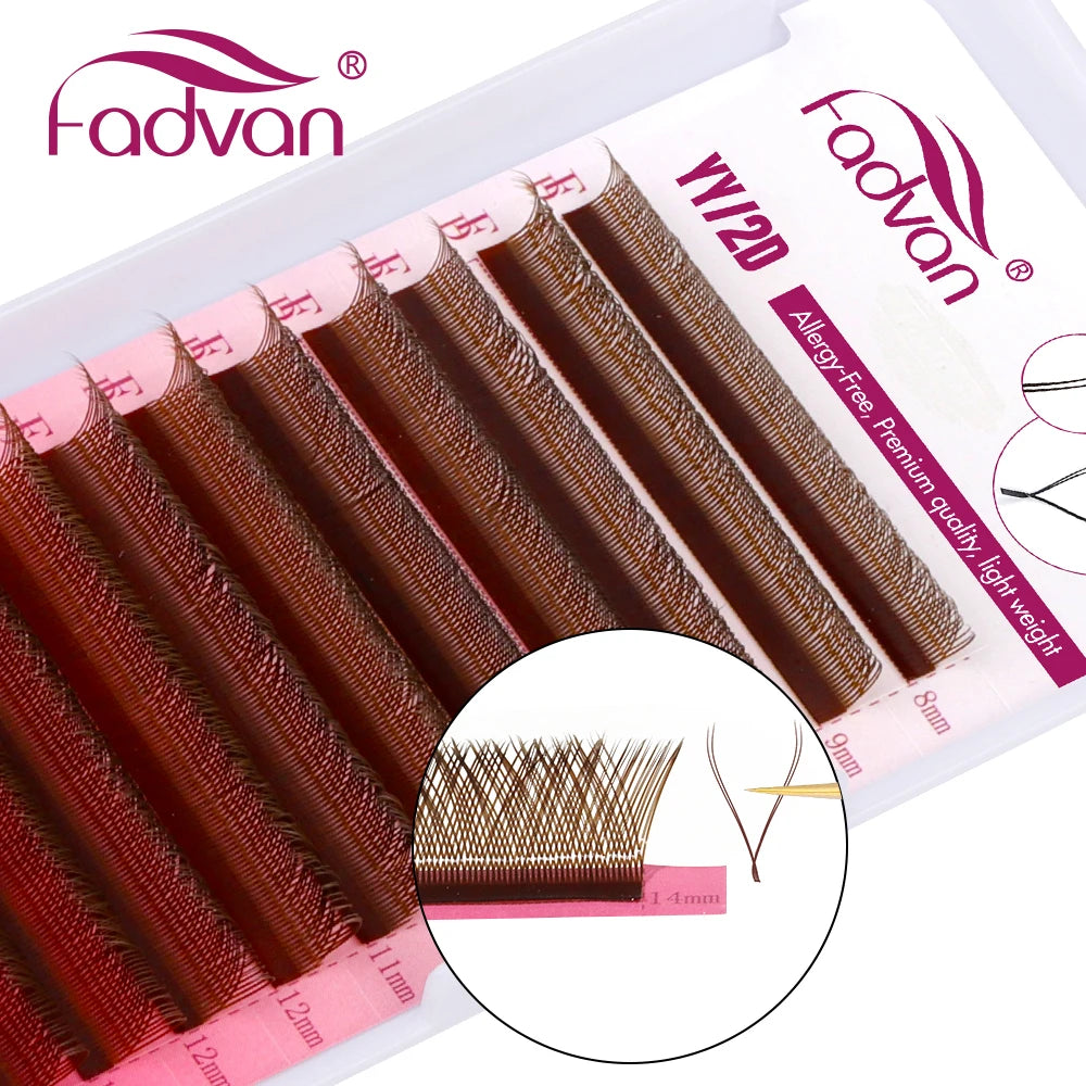 FADVAN Brown YY D/M(LU)/L Curl Eyelash Extension 0.07mm Natural Premade Lash 2D W Shape Style Soft Faux Mink Light False Lashes
