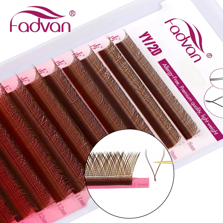 FADVAN Brown YY D/M(LU)/L Curl Eyelash Extension 0.07mm Natural Premade Lash 2D W Shape Style Soft Faux Mink Light False Lashes