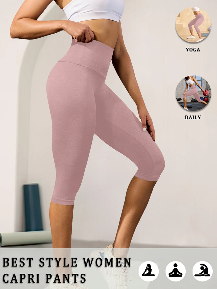 Women High Waisted Capri Pants Super Soft No See Through Tummy Control Yoga Running Workout Home Casual Leggings