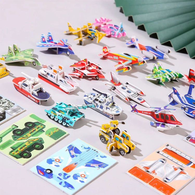 30Pcs A Set 3D DIY Puzzles Toys Mini Aircraft Tanks Animal Dinosaur Model Paper Jigsaw Puzzles for Kids Early Educational Toy