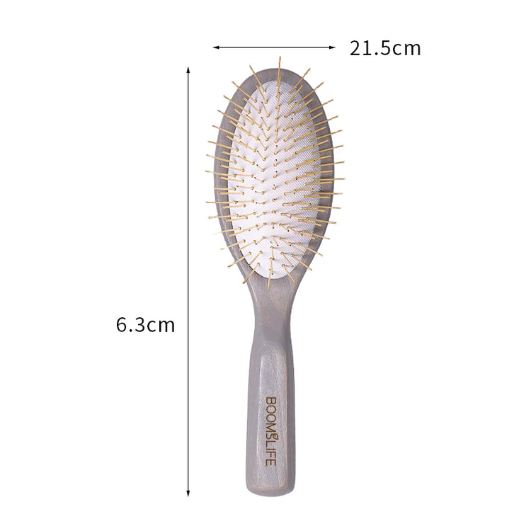 BOOMSLIFE Personalized Logo Metal Needle Wood Hair Brush For Women Hair Detangling Metal Pin Comb Massage Scalp Hair Comb