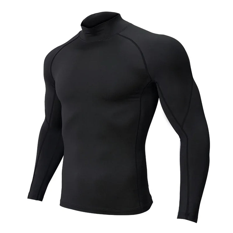 Men Turtleneck Thermal Top Thin Fleece Lined Stretch Base Layer Breathable Long Sleeve Shirt for Gym Running Outdoor Sports Autu