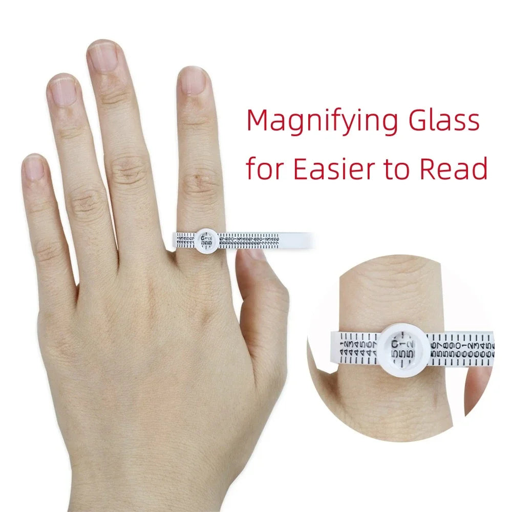 US/UK/EU/HK Size Ring Ruler Ring Measuring Tape Ring Measuring Tool Annular Coil Finger Size Filter with Magnifying Glass