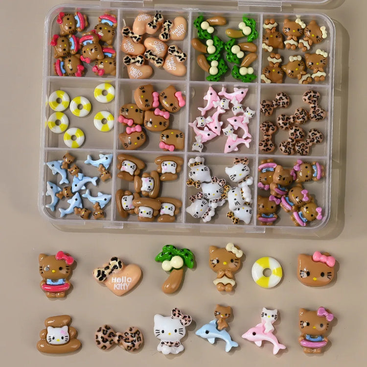 50Pcs Leopard Sanrio 3D Resin Nail Charms Mixed Kuromi My Melody Kitty Nail Parts DIY Manicure Decor Accessories