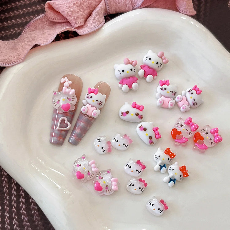 50Pcs Leopard Sanrio 3D Resin Nail Charms Mixed Kuromi My Melody Kitty Nail Parts DIY Manicure Decor Accessories