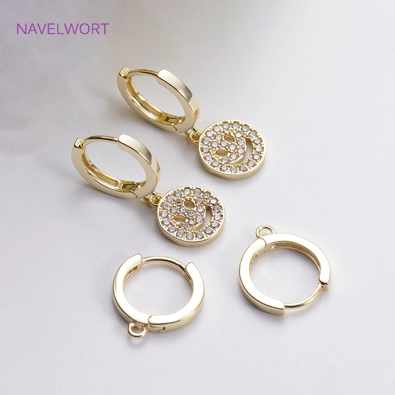 14K Gold Plated Brass Earrings Hooks Round Hoop Earrings,Earring Fixtures,Fasteners For Earrings,DIY Earring Making Accessories
