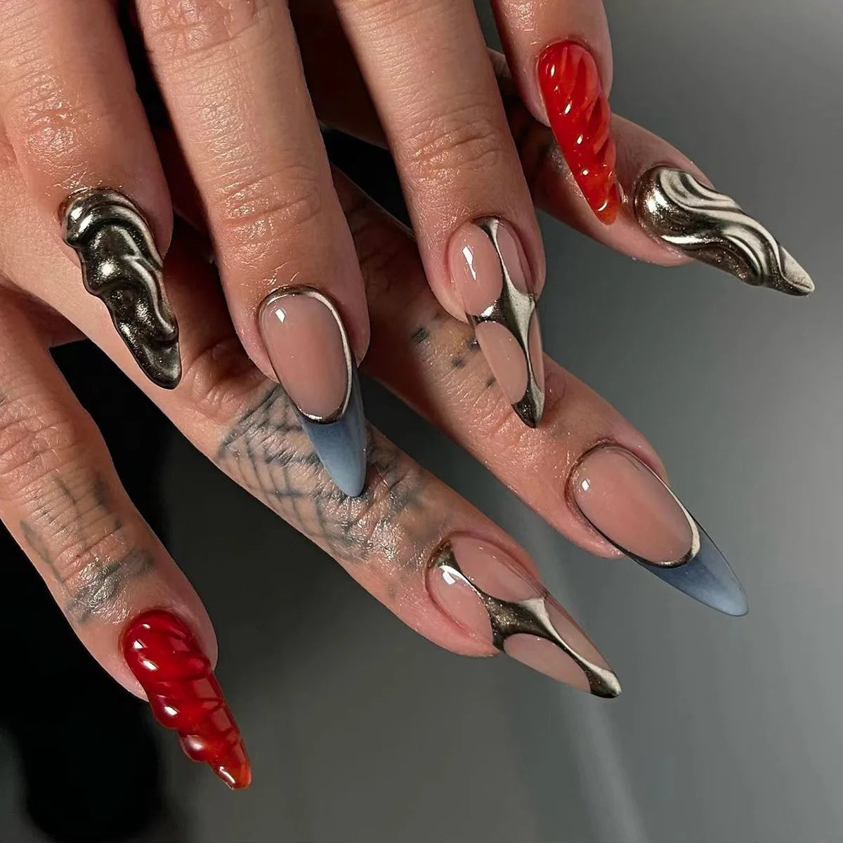 24Pcs French False Nails Almond Fake Nails with Glue Press on White Edge Design Wearable Simple Ins Pink Stiletto Nail Tips