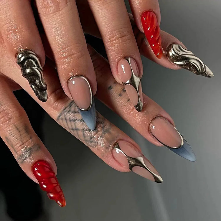 24Pcs French False Nails Almond Fake Nails with Glue Press on White Edge Design Wearable Simple Ins Pink Stiletto Nail Tips