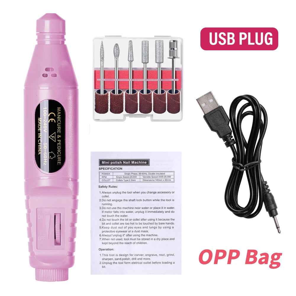 Electric Nail Drill Machine Set Pedicure Grinding Equipment Mill For Manicure Professional Strong Nail Polishing Tool