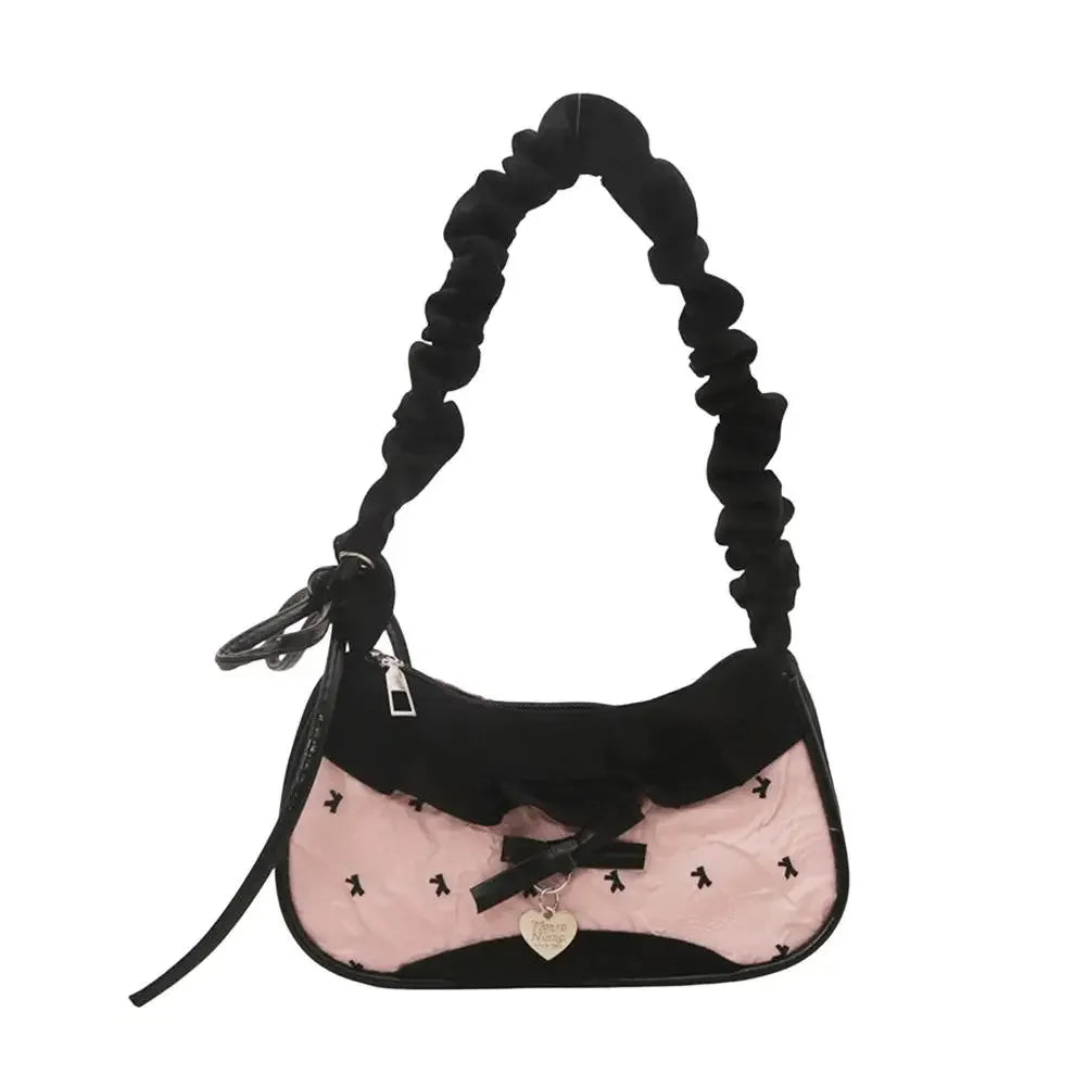 Fashion Grid Women Bag Lace Ribbon Stretchable Shoulder Strap Single Shoulder Underarm Bag Daily Commuting Student Handbag