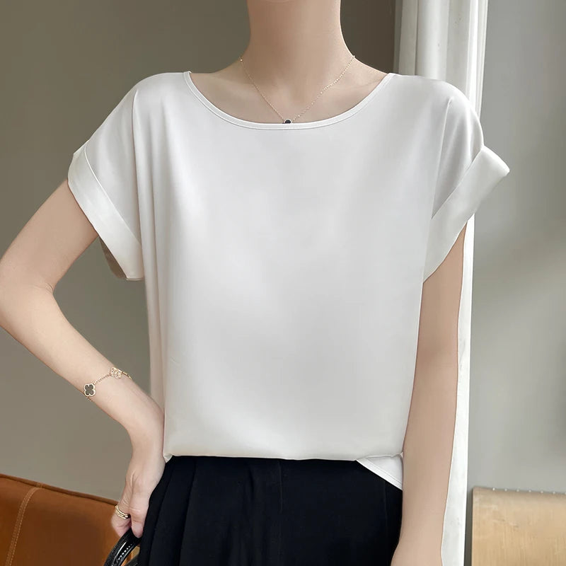 New O-Neck Silk Camisole Ladies Thin Vest Satin Loose Outer Sleeveless Top Summer Suit Insid Sling Mulberry Silk Bottoming Shirt