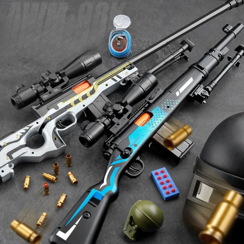 98K Shell Ejection Soft Dart Toy Gun with Scope Bipod 8 Shells 10 Foam Darts Sniper Rifle Foam Blaster Outdoor Backyard Play Toy