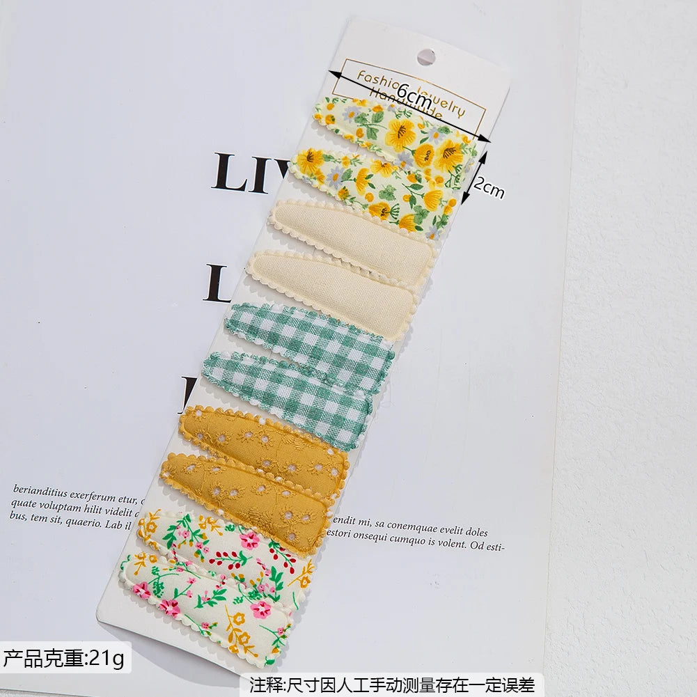10Pcs/Lot Ins 6cm Flower Print Cotton Alloy Hair Bow Snap Clips Set Fabric Plaid Bobby Hairpins Hairgrips Girls Kids Headwear