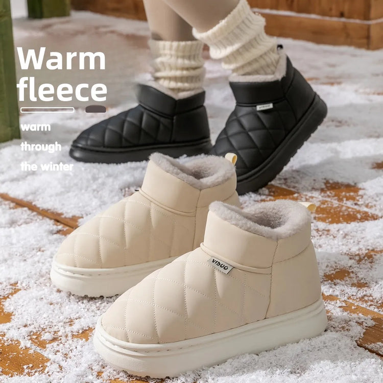 Waterproof Slip Resistant Winter Snow Boots Women Outdoor Traction Sole With Fur Lining Platform Cozy Slip On Slipper Shoes