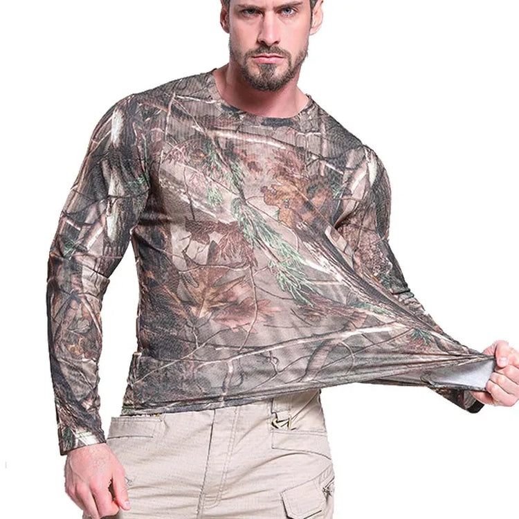 Long-Sleeve T-Shirt Anti-Sweat Tactical Shirts Breathable Camo Under-Shirt Hunting Clothes Men Elasticity Sun-Protective Top
