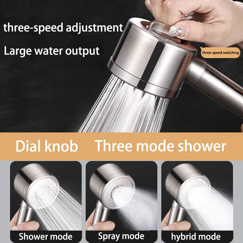 304 Stainless Steel Filter Pressure-Boosting Adjustable Handheld Showerhead Household Bathroom Shower Set Three-Speed Showerhead