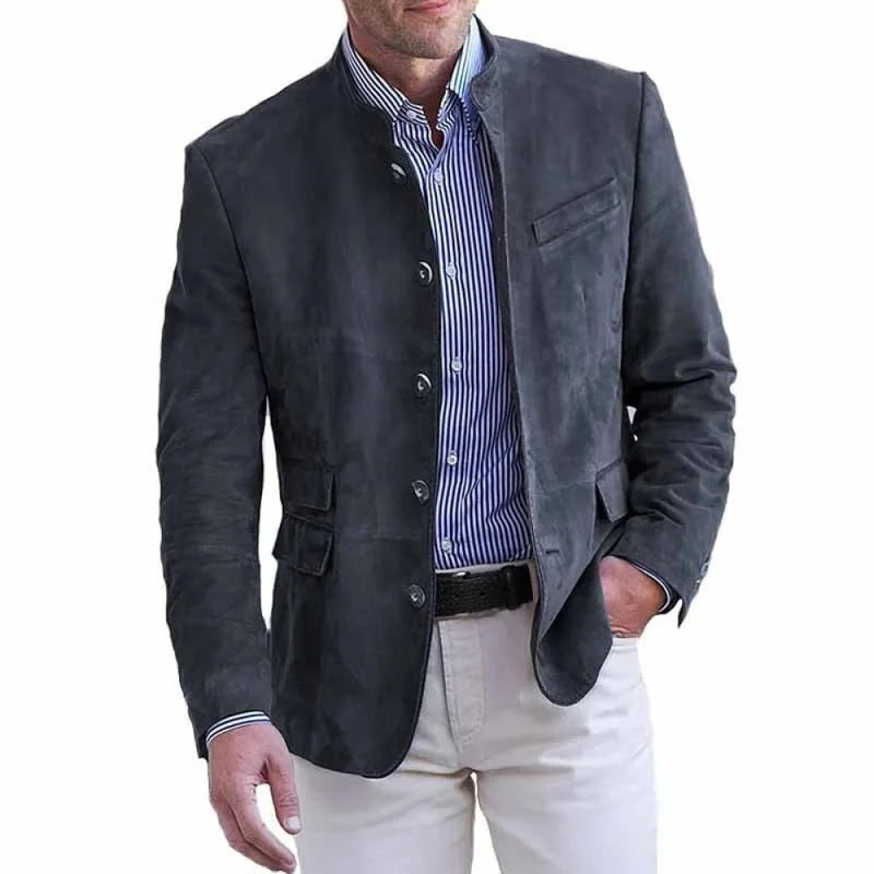 QICHE Men Clothing 2026 Autumn Winter Casual Faux Suede Blazer, Men Stylish Suit Jacket Outerwear, Male Clothes