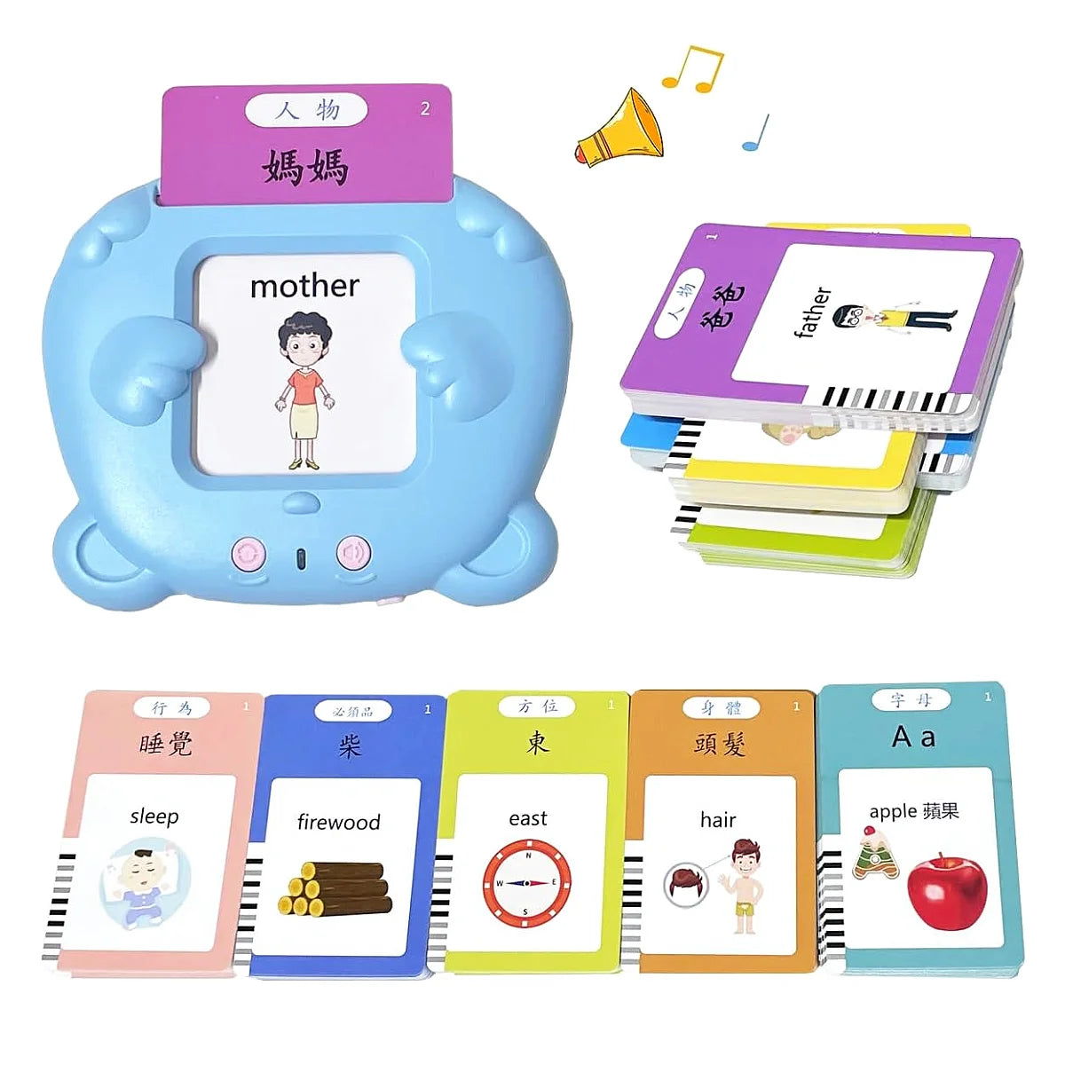 Cantonese Mandarin English Talking Flash Cards, Trilingual Learning Flashcard Toys for Toddlers, 510 Sight Words, Birthday Gift
