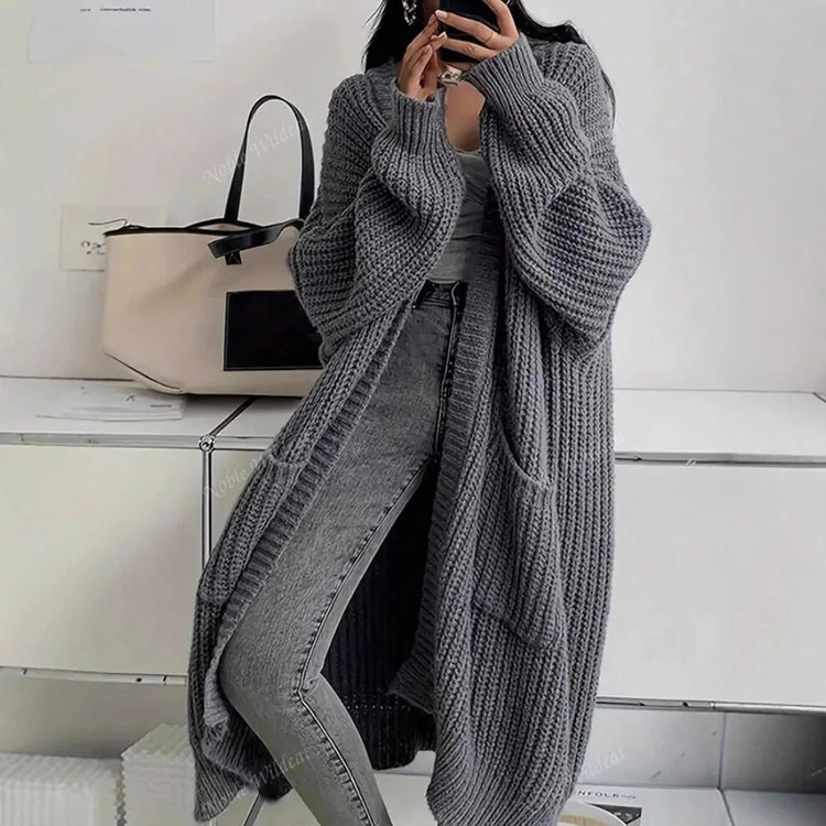 Women Oversized Maxi Cardigan Knitted Sweater Coat With Pockets Autumn Winter Casual Loose Long Sleeve Sweater Outwear Ladies