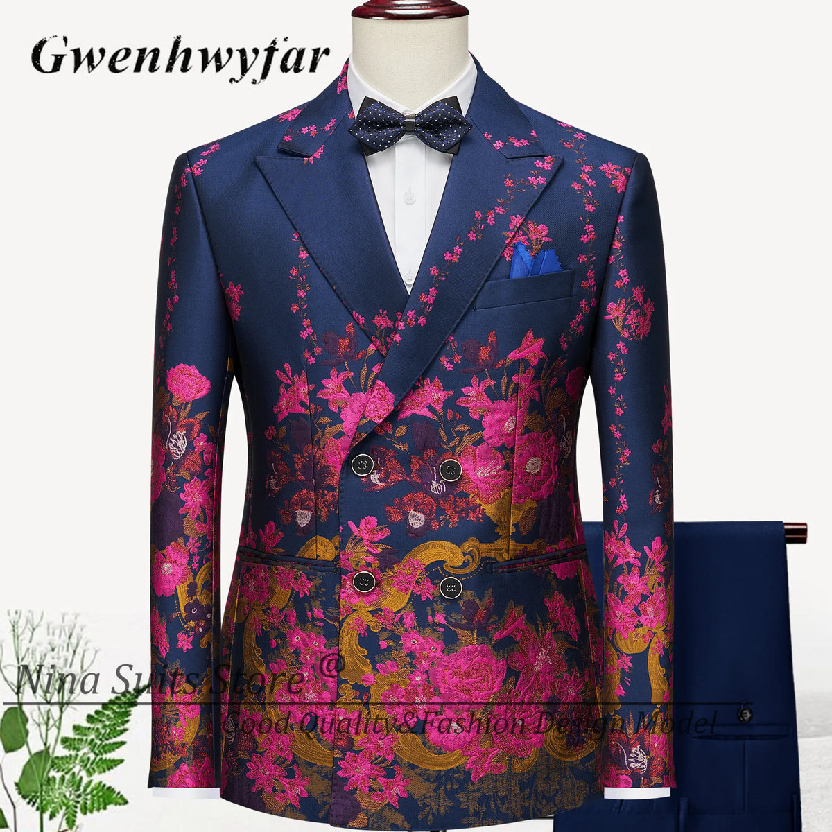 G&N 2026 New Series Men Suits Blazer Beautiful Lilac Purple Floral Pattern Tuxedos 3 Pieces Formal Party Costume Homme Slim Fit