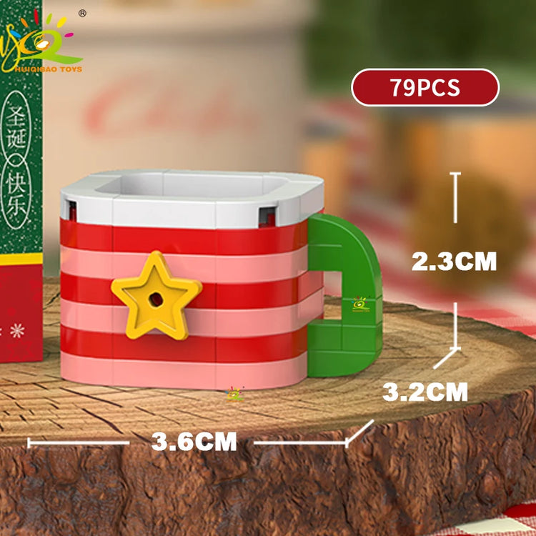 HUIQIBAO Christmas Mini Building Blocks Set DIY Santa Claus Xmas Tree Snowman House Ornament Kid Educational Assembly Toy