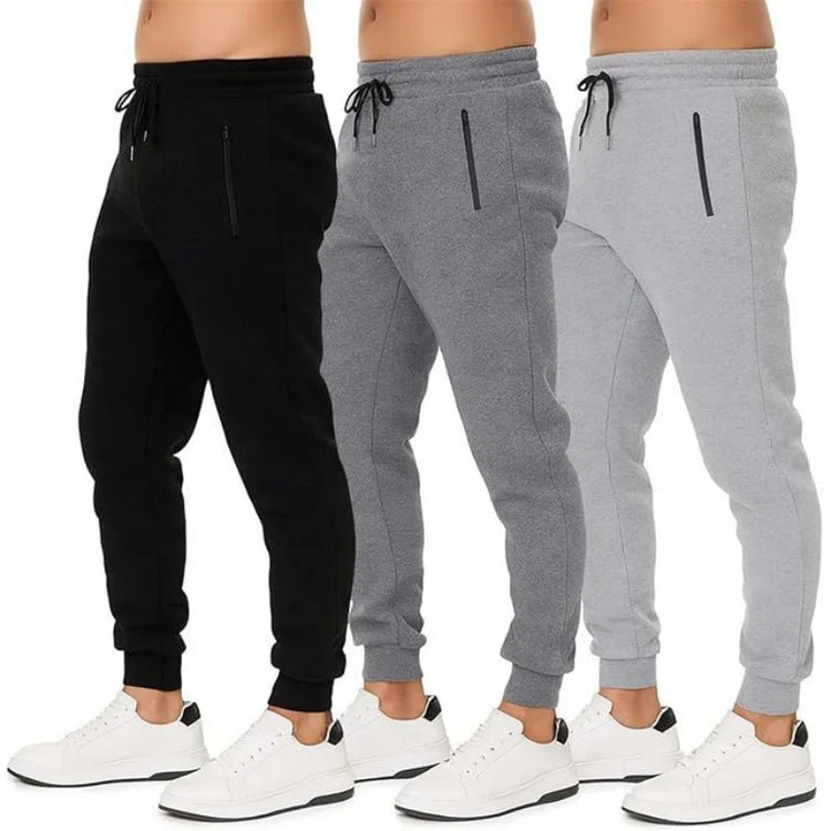 HUGE HILL 3 Pack Men's Fleece Lined Joggers Loose Fit Wide Leg Sweatpants with Zip Pockets S-3XL