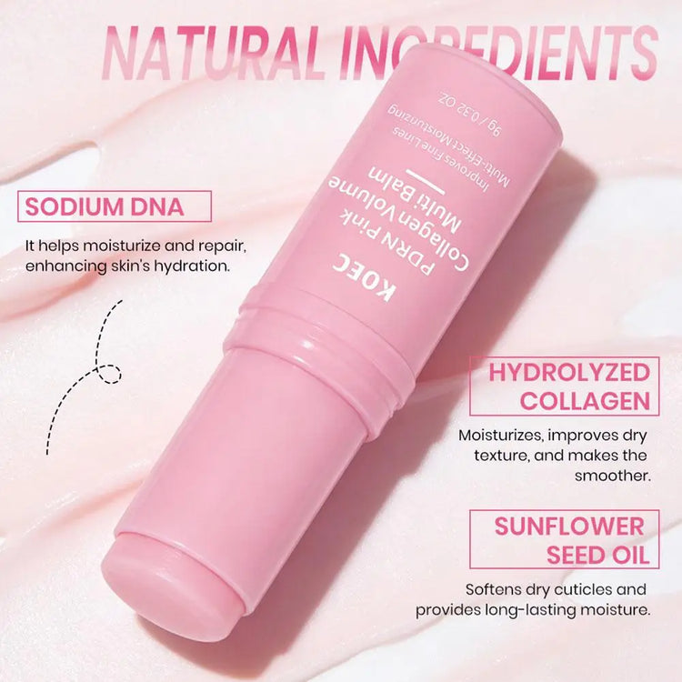 KOEC PDRN Pink Collagen Volume Multi Balm Stick, Anti‑Aging Moisturizing Serum Stick for Fine Lines, Dull Skin Brightening