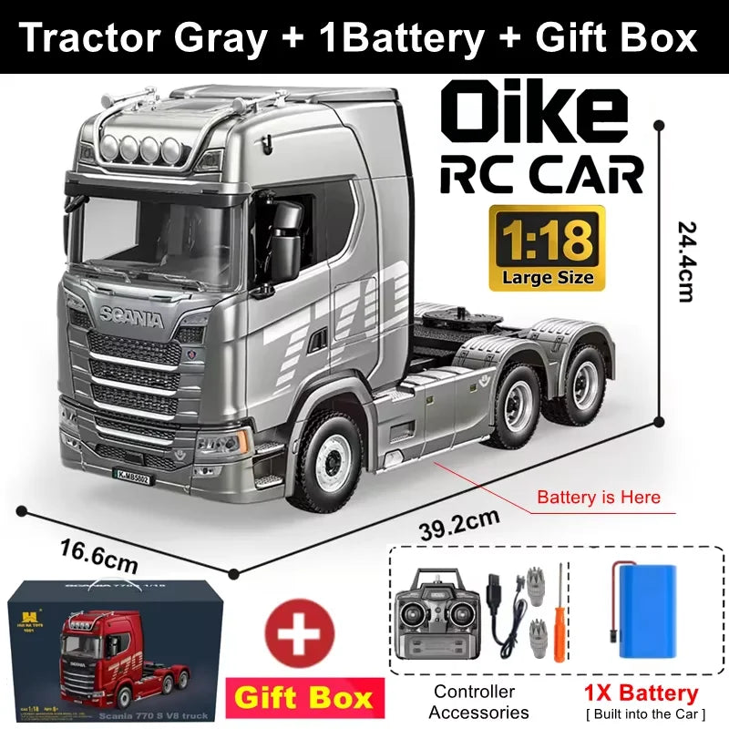 Remote Control Truck HUINA 1501 4WD RC Semi Trailer Car Heavy Duty Tractor with Light Sound 4X4 Off Road Tank Vehicle Model Toy